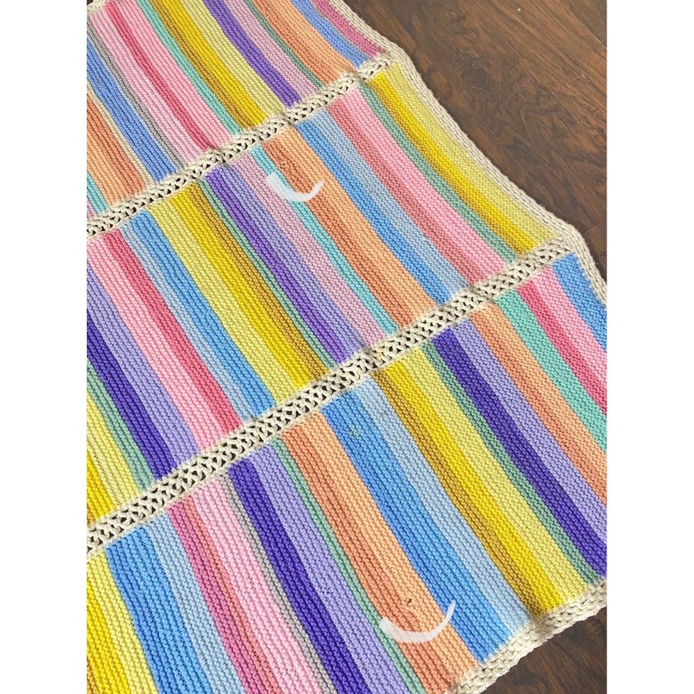 Handmade Crochet Afghan 64”x56” tight weave rainbow colors blanket throw 5x4.5 - Picture 10 of 14